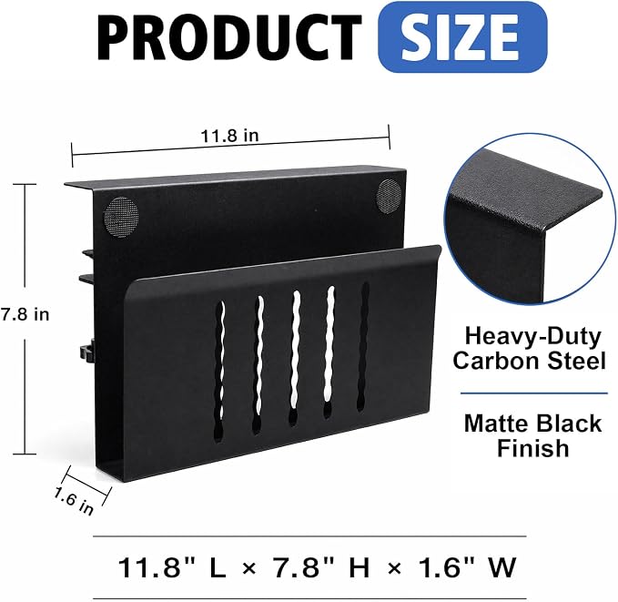 LUKETURE Desk Side Storage Laptop Holder No Drill Clamp On Organizer | Steel Side Desk Organizer, Clamp on Laptop Mount with Pen Holder, Hanging Storage for Home Office, Fits 0.3" to 2.8"