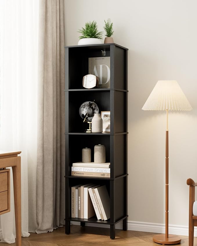 Bookshelf, Modern 5-Tier Bookcase, Open Storage Book Shelf, 11 × 14.2 × 50.4 Inches, Small Narrow Bookshelves for Living Room, Home Office, Bedroom, Black