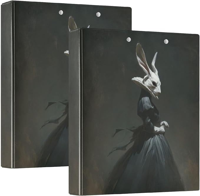 Dark Academia Vintage Rabbit Binder 3 Ring 1.5 Inch Binder with Clipboard&Pockets, Gothic Hardcover Binders Heavy Duty Large File Folder for Office School Supplies - Holds 200 Sheets, 2 Pack