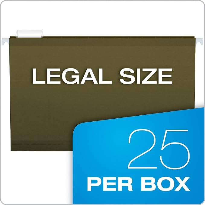 Pendaflex Reinforced Hanging Folders, Legal Size, Standard Green, 1/5 Cut, 25/BX (4153 1/5)
