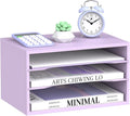 3 Tier Wood Desk Organizer, Paper Organizer for Desk, Purple | Wooden Desktop Organizer for Sorting Papers, Letters and Mails, Literature Organizer for Home Office, Classroom Organization