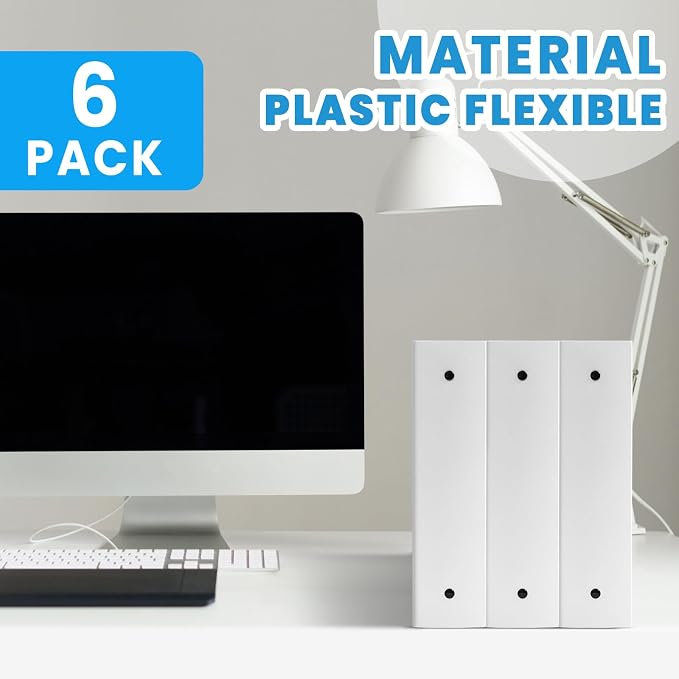 Henoyso 2 Inch 6 Pack Mini Clear View 3 Ring Binders for 5.5"x8.5",White | Holds 490 Sheets, Clear Front Covers, Flexible Plastic Binder Bulk, Three Round Rings, School Office Report Filing, Planners