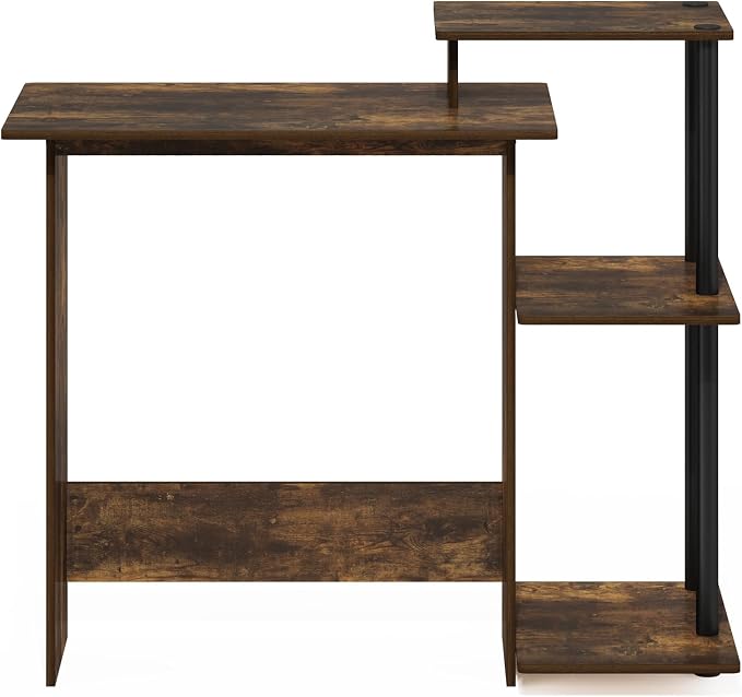 Furinno EFFICIENT Desk, 28.6" Wide Gaming Desk with 3 Open Side Shelves, Laptop Notebook Computer Desk, Office Desk for Home Office, Study Room, Dorm, Bedroom, Amber Pine