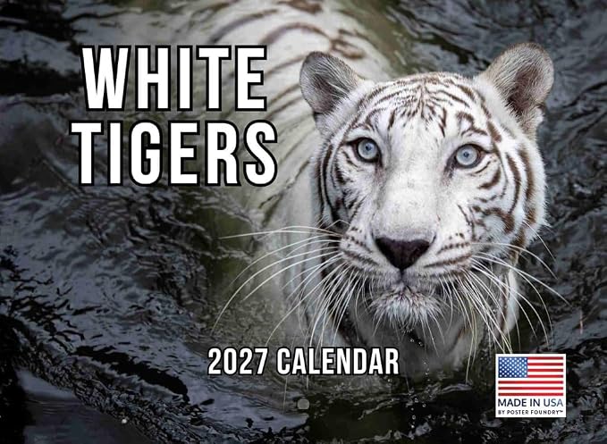 White Tiger Calendar 2027 Monthly Wall Calender 12 Month