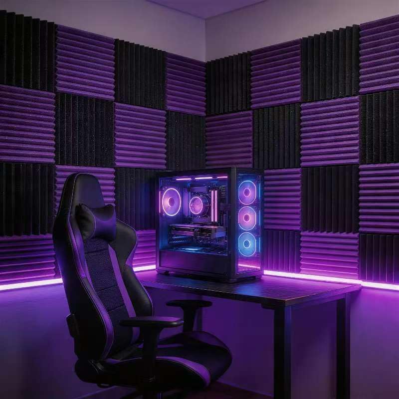 96 Pack Allxinlog Absorb the echo Acoustic Foam Panel Wedge Studio Soundproofing Wall Tiles 12" X 12" X 1" (Accompanied By Double-Sided Adhesive Tape)(48Purple+48Black)