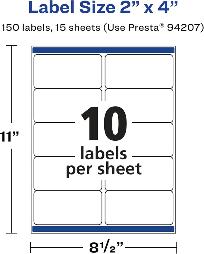 Avery Matte White Removable Rectangle Labels, Sure Feed Technology, 2" x 4", 150 Removable Labels, Laser/Inkjet Printable
