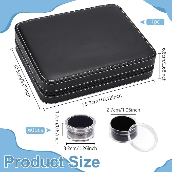 BENECREAT 60 Pcs Closeable Gemstone Collection Storage Box with Foam Insert, 1.2x0.6 Inch Plastic Gem Jars, Display Tray Set for Loose Diamond Collectibles Crystal, Diamond Display Case