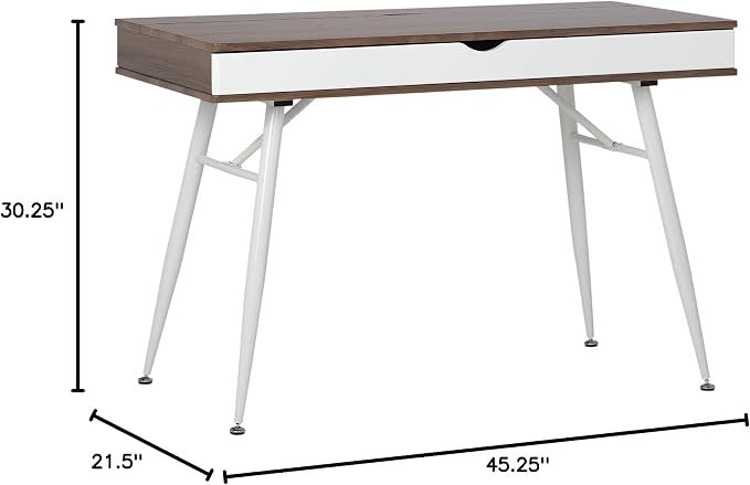 Calico Designs Alcove Modern Desk with Large Split Drawer Storage, White/Chestnut