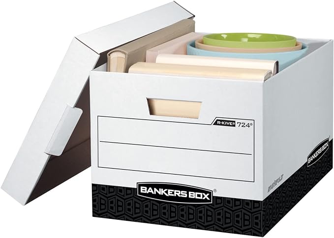 Bankers Box 12-Pack R-Kive Heavy Duty File Storage Boxes with Lids, FastFold Assembly, Letter/Legal, (00724)