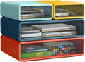 Desk Organizer with Drawers, Stackable Storage Drawers with Compartments Desktop Organization for Office Supplies, Makeup, Pencils, Tape, Erasers, Paperclips, Chargers (2S2M)