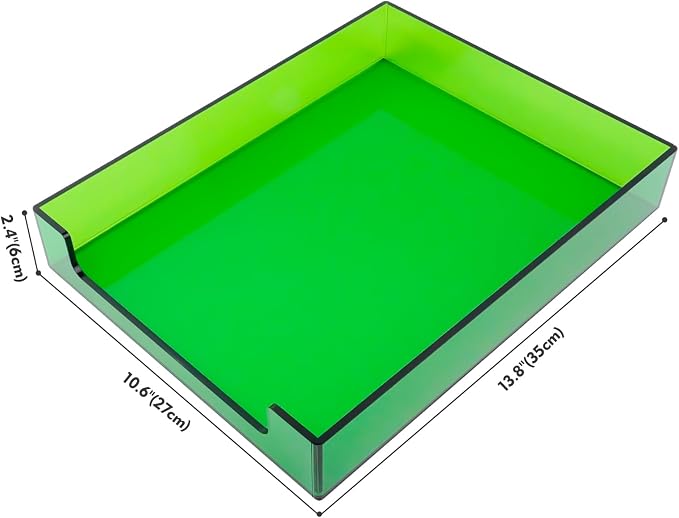 Paper Tray Acrylic File Organizer for Desk Letter Tray Desk Organizer Document Holder Sorter Storage for A4 Office Supplies Magazines, 13.8x10.6x2.4 Inches, Emerald Green