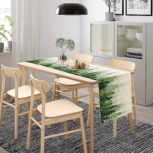 Forest Pine Trees Table Runner, Woodland Tabletop Scarf Home Kitchen Holiday Decor, Seasonal Farmhouse Rustic Dining Decorations Party Supply 13 X 120 Inch
