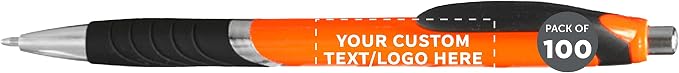 DISCOUNT PROMOS Ballpoint Pens With Rubber Grip - 100 pack - Customizable Text, Logo - Black Ink Ball Point Pen with Soft Touch Plastic - Orange