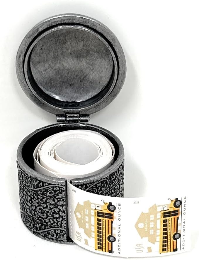 United States Postal Service Floral Metal Stamp Coil Dispenser (Holds a Roll of Forever Postage Stamps) Holder (Silver-TH-01)