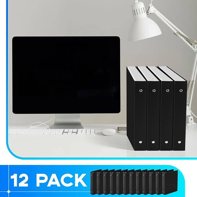 Henoyso 12 Pcs Plastic Mini 3 Ring Binders 1.5'' Binder, Fits 5.5" x 8.5" Paper Holds(capacity 280 Sheets), Flexible Three Round Rings Small Black Binders Bulk for School, Office Use, Photo Album Page