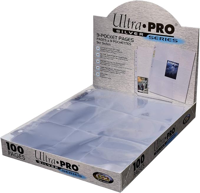 Ultra PRO - 11-Hole Punch 9-Pocket Pages Silver Series, 100 Pages to Store Trading Cards, Baseball cards, Pokemon and Baseball Card Sleeves, Card Protector Sheets for Binders