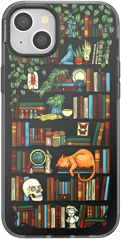 PopSockets iPhone 15 Plus Phone Case with MagSafe, Wireless Charging Compatible, Bookish - Storied Shelves