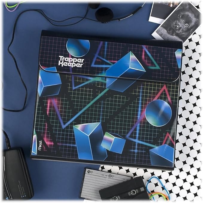 Mead Trapper Keeper Binder, Retro Design, 1 Inch Binder with Folders and Pockets, Holds 8-1/2" x 11" Paper, Shapes (260038CQ1-ECM)