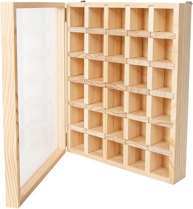Adjustable Wooden Rock Display Case, 11.81x2.95x14.76 inches | For Crystals Minerals Collection, Showcase, Acrylic Magnetic Door