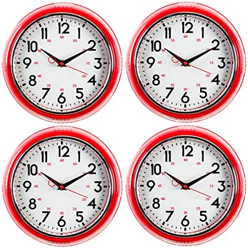 Kiera Grace Wall Clock, 9.5 Inch, Retro Red ClassicWall Clocks Battery Operated, Vintage Silent Non Ticking Home Decor for Living Room, Kitchen, Bathroom