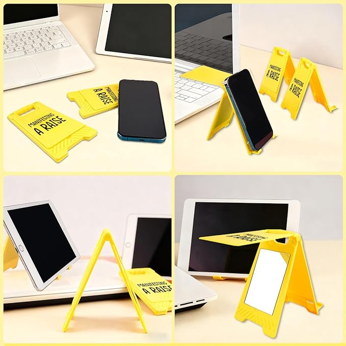 Funny Office Desk Accessories,Motivational Affirmations Office Cubicle Decor,Desk Decor,Phone Holder Mirror Acrylic Table Signs,Daily Desktop Corporate Work Humor Gifts for Leader (Manifesting Raise)