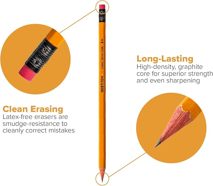 Bostitch Office Premium #2 Pencils, American Cedar Wood, Pre-Sharpened, HB Graphite, 60-Pack