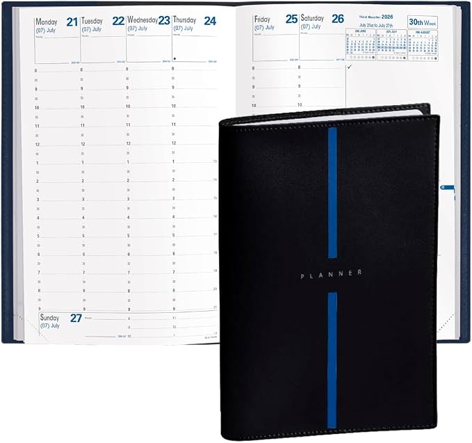 Quo Vadis 2026 Minister - Weekly/Monthly Planner - 12 Months, Jan. to Dec. - 6 1/4 x 9 3/8" - Grained Faux Leather Billy Black Cover- Time Management Appointment Organizer