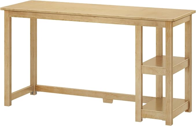 Plank+Beam Classic Desk, 55 Inch, with Shelves, Natural | Wooden Computer Desk with Shelves, Non-Toxic Finishes, Large Desk Space, Engineered Wood, Matching Style, Solid Wood