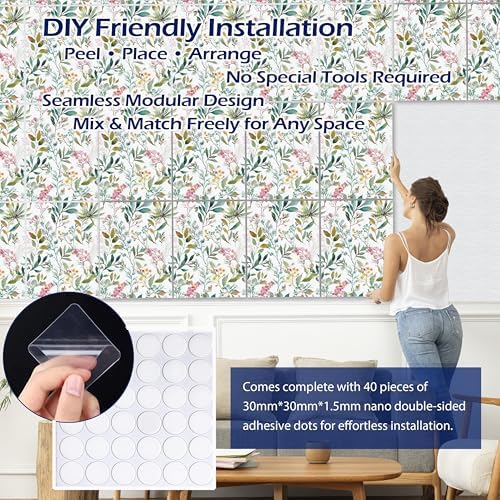 PINWELIFE® Acoustic Art Tiles – 8-Pack 12"x16" Sound Absorbing Panels, Seamless Wallpaper-Style Decorative Acoustic Wall Art, Echo Reduction for Home Studio/Office, Nano Tape Included
