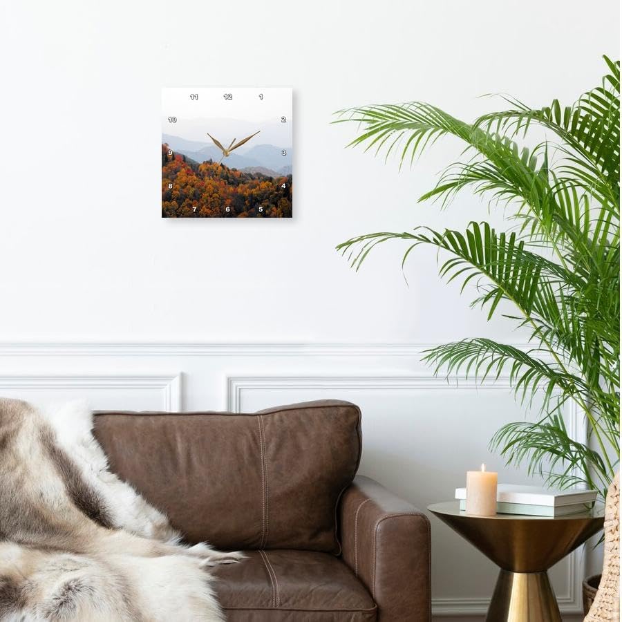 3dRose dpp_22397_1 Fall in The Smokey Mountains North Carolina Mountains Wall Clock, 10 by 10-Inch