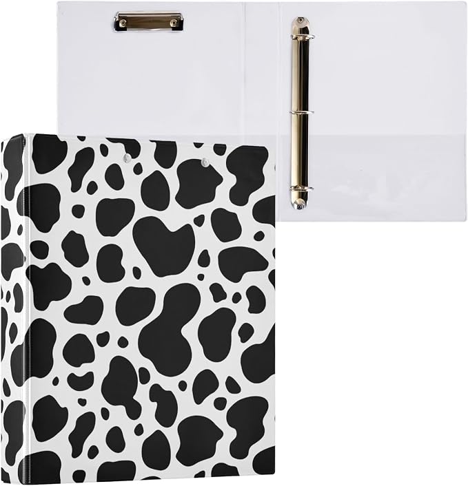 3 Ring Binder Cow Print 1.5 Inch Three Ring Binder | Cute Binder with 3 Storage Pockets for Women School Office Supplies