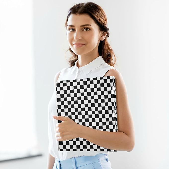 Custom 3 Ring Binder Black White Checkered Pattern 1.5" Round Ring Binders Personalized Name View Binder with 200 Sheet for Women Men Office Kids School Supplies, 1 Pack