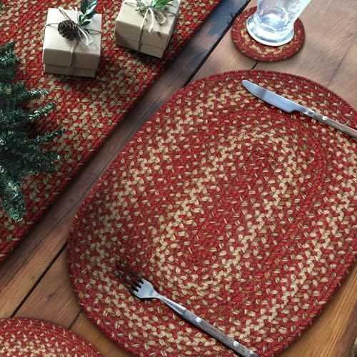 Homespice Apple Pie Jute Braided Table Mats, Oval 10x15 Set of 4