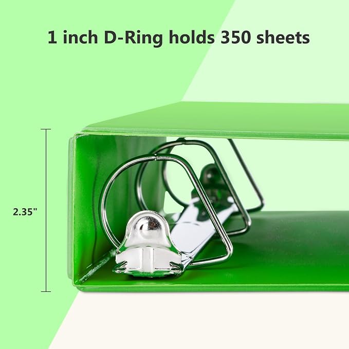 ViVin Sturdy 1.5 Inch 3 Ring Binder with 2 Pockets, 6 Pack, Ivy Green | Slant-D Ring Binder, PVC-Free, Customizable Clear View Binder,Holds 350 Sheets of 8.5" x 11" Paper for Office, Home, School