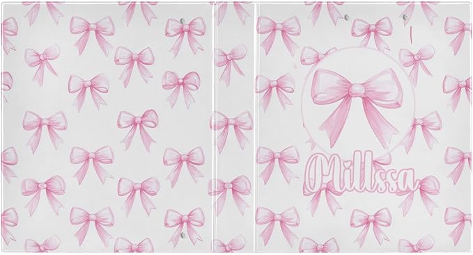 Pink Bows 3 Ring Binder with Clipboard Round Ring Binders White Color Personalized Binder 3 Interior Clear Pockets for Office Supplies 2 Pack
