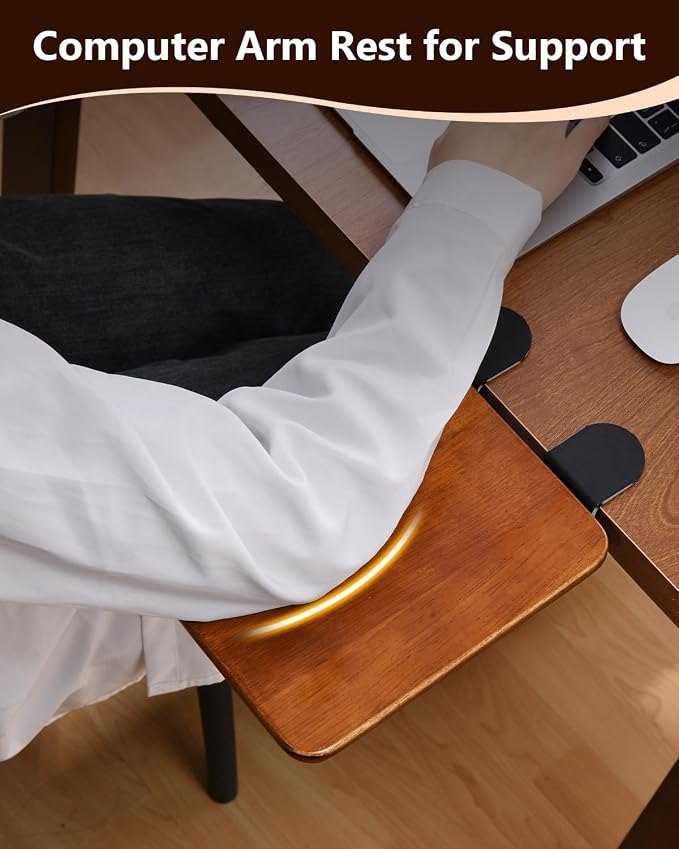 Ergonomic Wood Desk Extender Tray, Foldable Elbow Wrist Rest Shelf | 8.2"x7.6" Clamp On, 90° Adjustable, Space Saving Table Mount Arm Support for Office Home Working,Fits Up To 1.77in Thick Desk