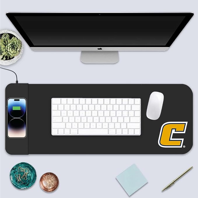 University of Tennessee at Chattanooga Classic Wireless Charging Cloth Desk Mat, Durable Office Supplies, Non-Slip Base, Quick Charging Wireless Desk Pad, Black