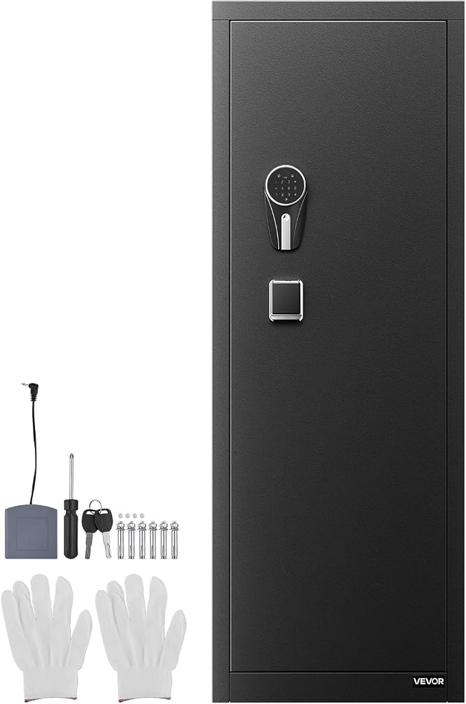 VEVOR 8-10 Gun Safe, Long Gun Cabinet for Rifles and Pistols, Quick Access Rifle Safe with 3 Pistol Pockets and Adjustable Racks, Digital Cabinet with Fingerprint and Password Lock(Assembly Required)