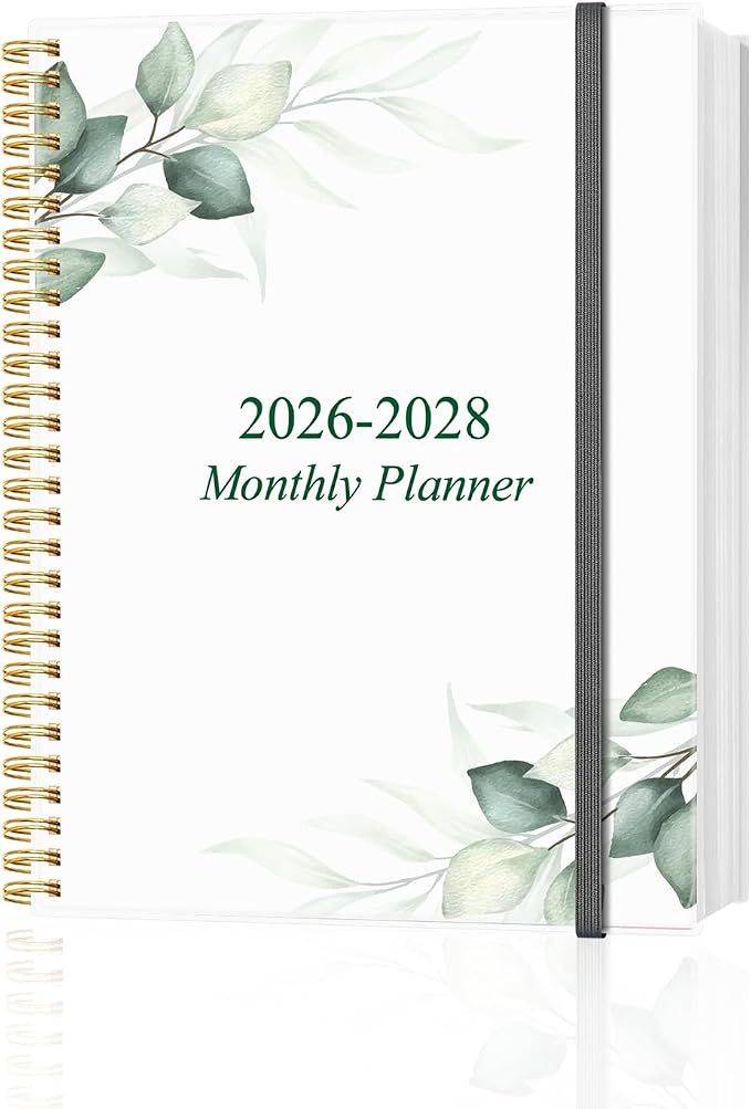 2026-2028 Monthly Planner - 36 Month PLanner Calendar from January 2026 to December 2028, 3 Year Planner 2026-2028 with Flexible Cover, Inner Pocket, Perfect for Home | School | Office, 8.5" x 11", Green Leaf