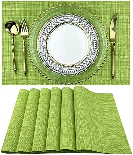 WAZAIGUR Placemats Crisscross Woven Vinyl Place Mats Set of 6 Green