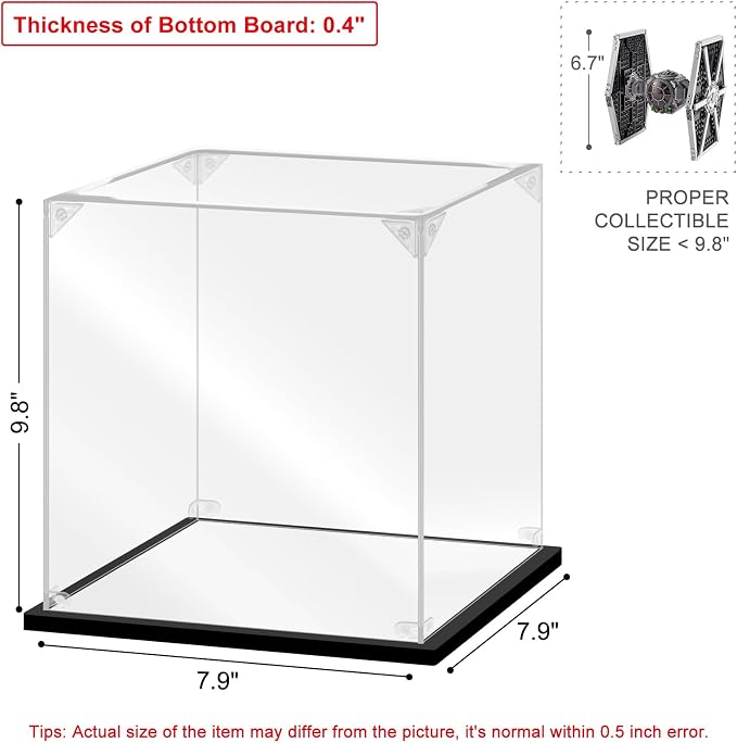 Acrylic Display Case for Collectibles Assemble Acrylic Display Box for Lego 75300 75304 75349 Helmet Model Clear Acrylic Case for Display Toys Action Figures(Black,7.9*7.9*9.8 inch)