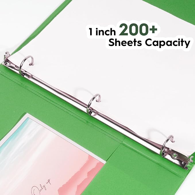 COMIX Sturdy Standard 1 Inch 3 Ring Binder with Clear View Cover | 1"Round Ring,PVC-Free Board,Holds 200 Letter Sheets,Morandi Multicolor for Students & Office,6 Pack (Sea Green)