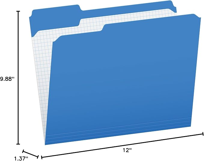 Pendaflex Color File Folders with Interior Grid, Letter Size, Blue, 1/3 Cut, 100/BX (R152 1/3 BLU) | Reverse any folder and the printed interior grid becomes a writing panel. Reinforced tabs, 100 per box, made in the USA.