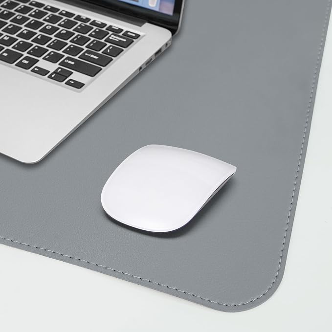 AFIING Leather Desk Pad Protector, 47" x 17" Large Desk Mat with Natural Cork & PU Leather, Mouse Pad, Non-Slip, Waterproof Desk Writing Pad for Office and Home (Light Gray)