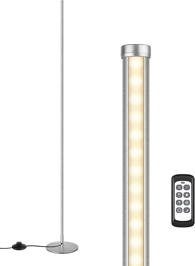 EDISHINE 57.5" Floor Lamp with Remote & Foot Switch, Dimmable & 7CCT | 2700-6000K, Minimalist Corner Floor Lamp for Living Room, Bedroom, Home Office, Sturdy Base, White