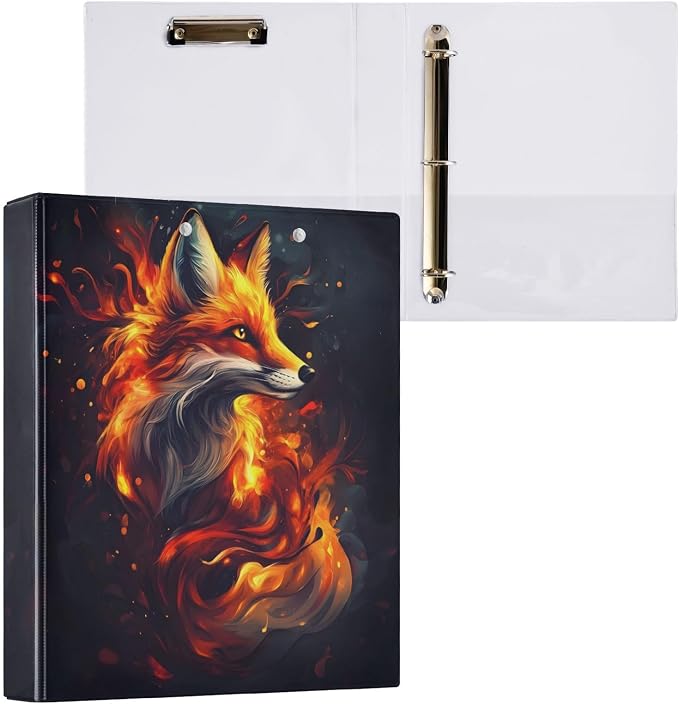 3 Ring Binders Red Fire Fox 1.5 Inch Round Ring Binders with Pockets Decorative Clipboard Binder Holds 200 Sheets View Binder for Home School Office,2 Pack