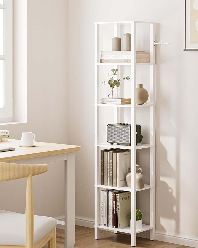 Open Book Shelf, 6 Tier Tall Bookshelf, Freestanding Shelf Narrow Bookcase with Open Shelves, 14.57" x 10.63" x 65.83", Book Shelves for Living Room, Office, Study, White