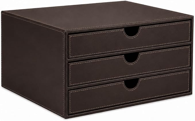 UnionBasic Leather Desktop Drawer Organizer, File Cabinet Magazine Document Holder, Office Supplies Desk Storage Organizer Box, 3 Drawer, Coffee