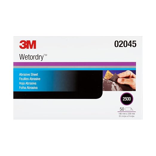 3M Wetordry Abrasive Sheet, 401Q, 02045, 2500+ Grade, 5 1/2 x 9 in | 50 Sheets, Fast Cutting, Auto Body Sanding, Paint Finishing