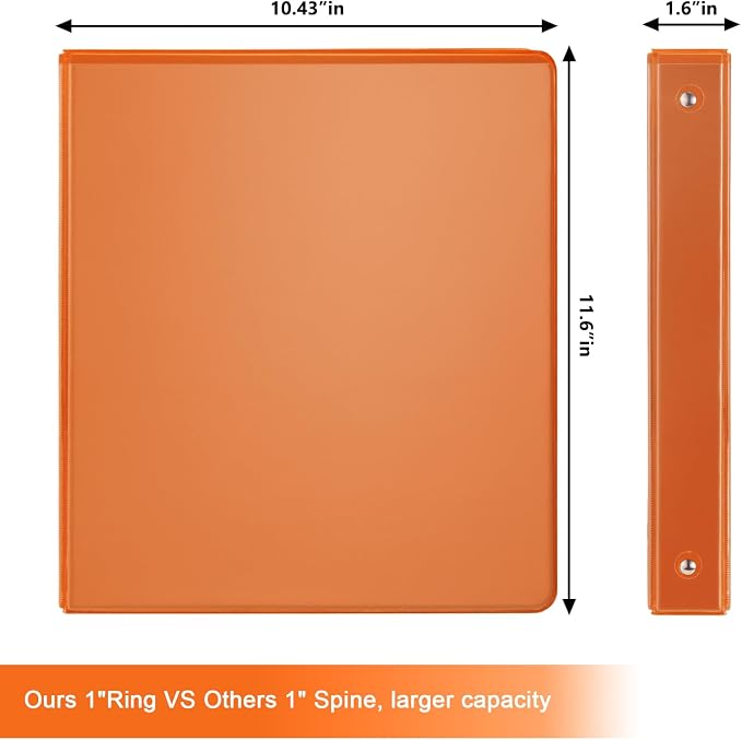 COMIX Sturdy 1 Inch 3 Ring Binder with Clear View Cover | 1"Heavy Duty Round Ring,PVC-Free Board,Holds 200 Letter Sheets,Wholesale for Offices & Classrooms,6 Pack (Orange)